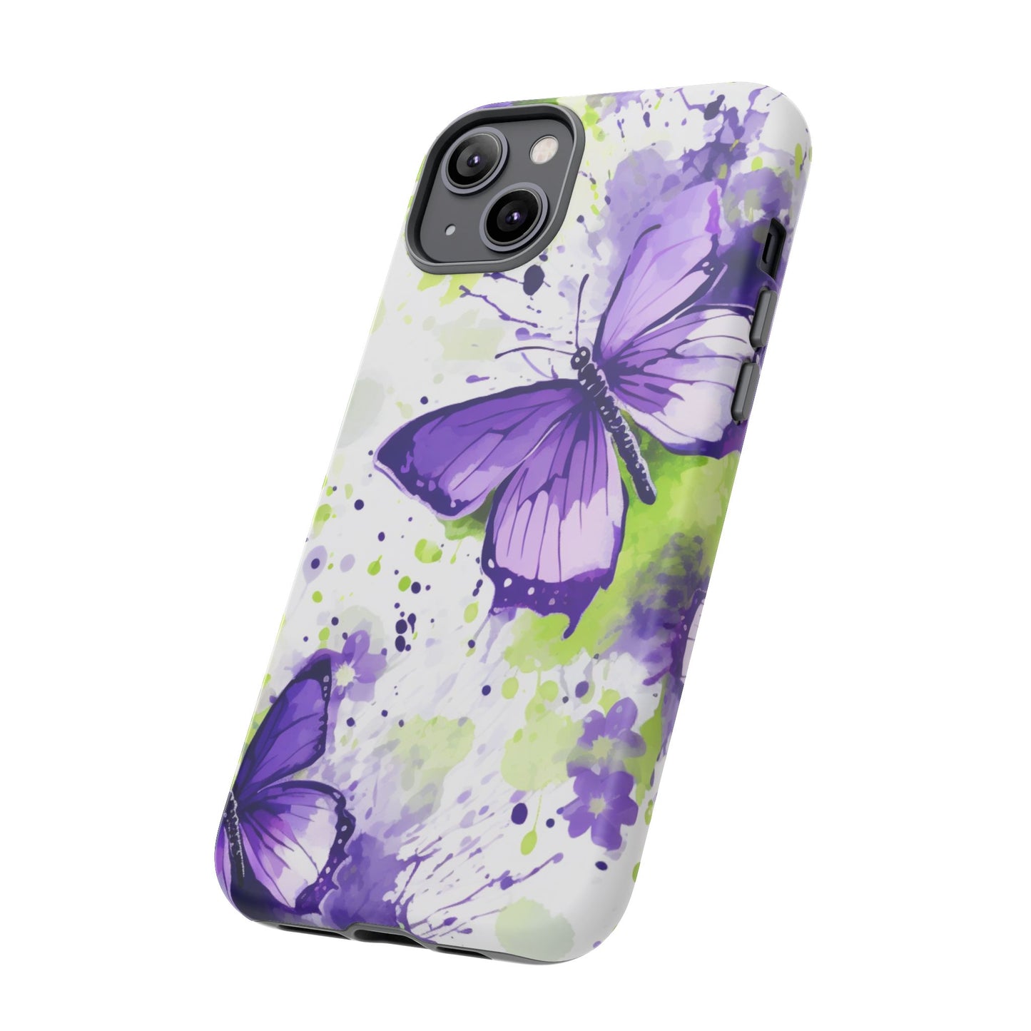 Vibrant Purple Butterfly Splash Mobile Cover – Artistic Green & Violet Aesthetic