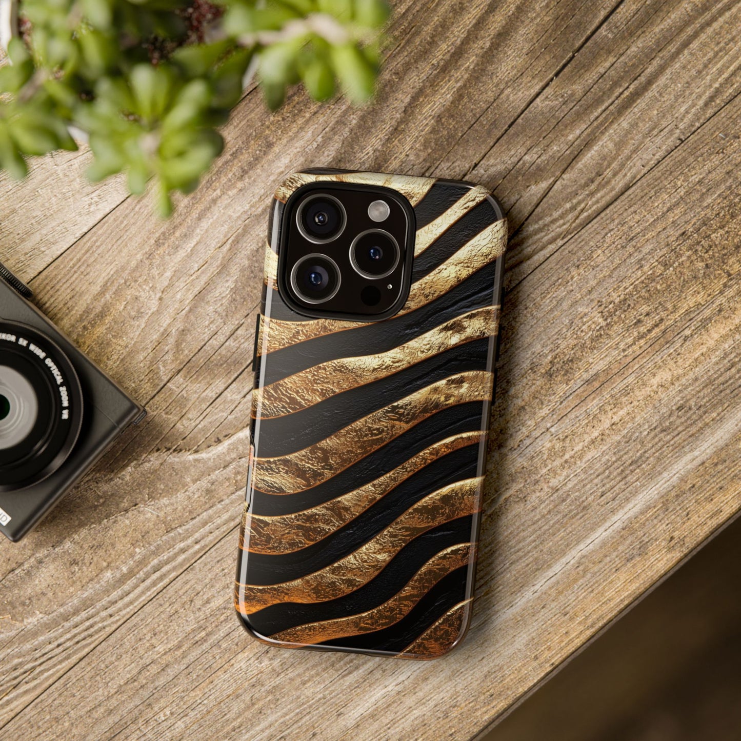 Luxury Black & Gold Zebra Stripes Phone Case for iPhone, Samsung & Google Pixel