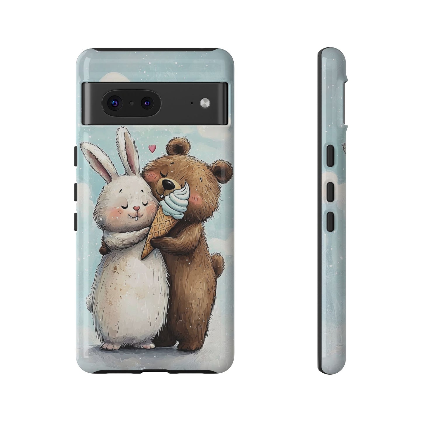 Cozy Bunny & Bear Ice Cream Love - Cute Anime Phone Case for iPhone, Samsung, Google Pixel