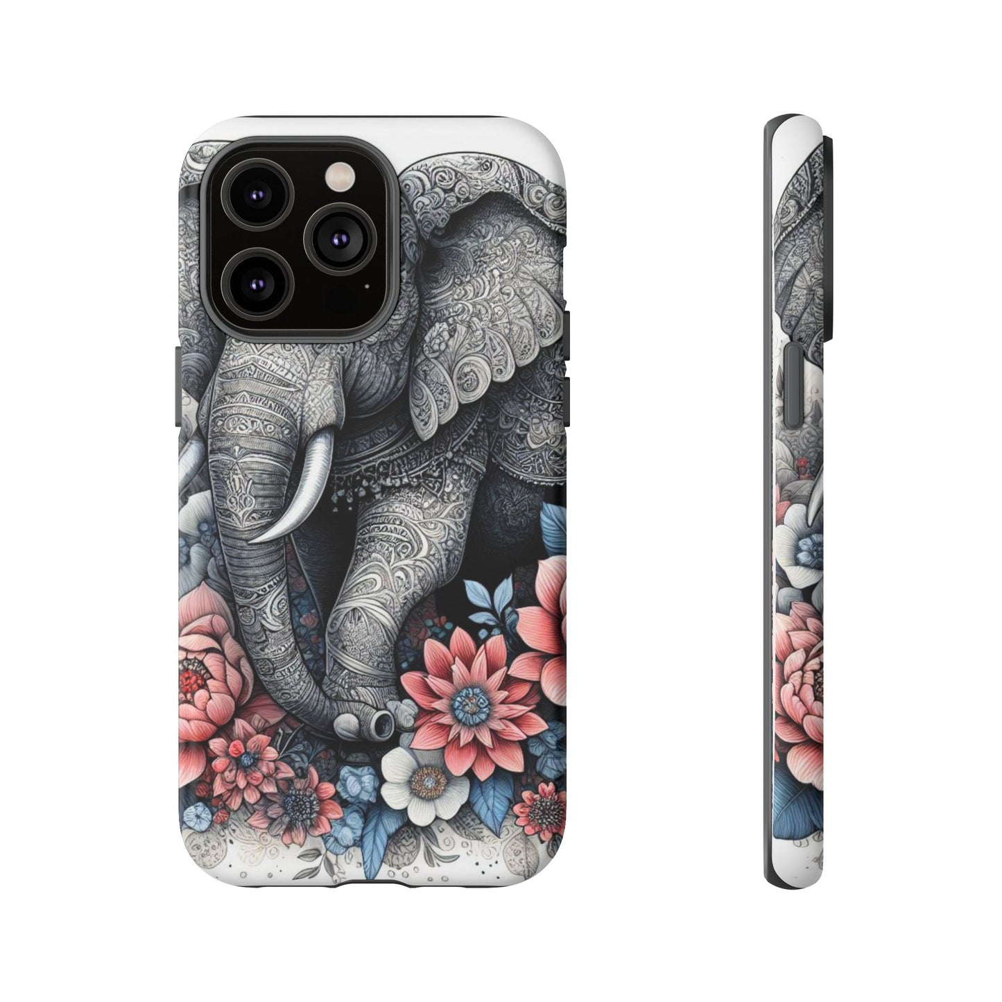 Mandala Elephant Mobile Cover – Elegant Black & White Floral Art