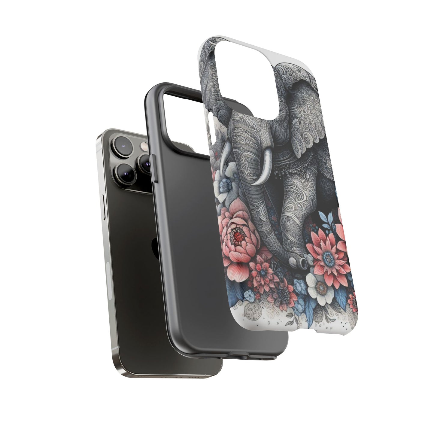 Mandala Elephant Mobile Cover – Elegant Black & White Floral Art