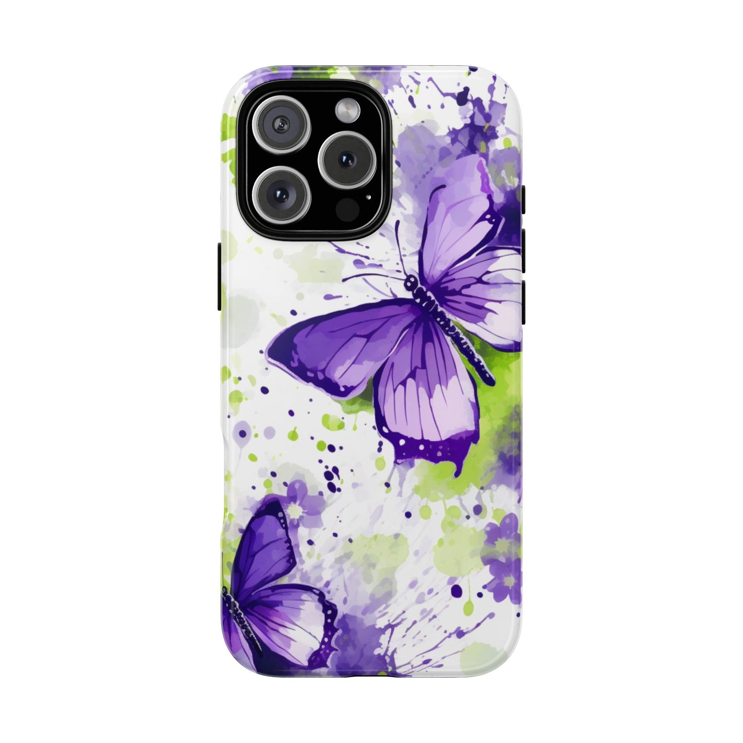 Vibrant Purple Butterfly Splash Mobile Cover – Artistic Green & Violet Aesthetic
