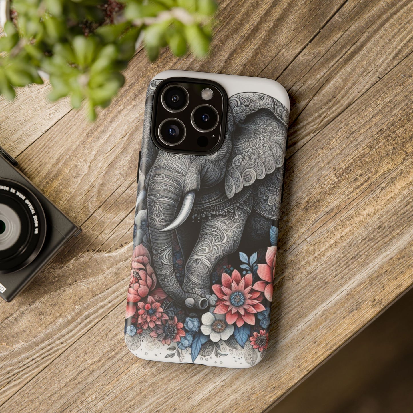 Mandala Elephant Mobile Cover – Elegant Black & White Floral Art
