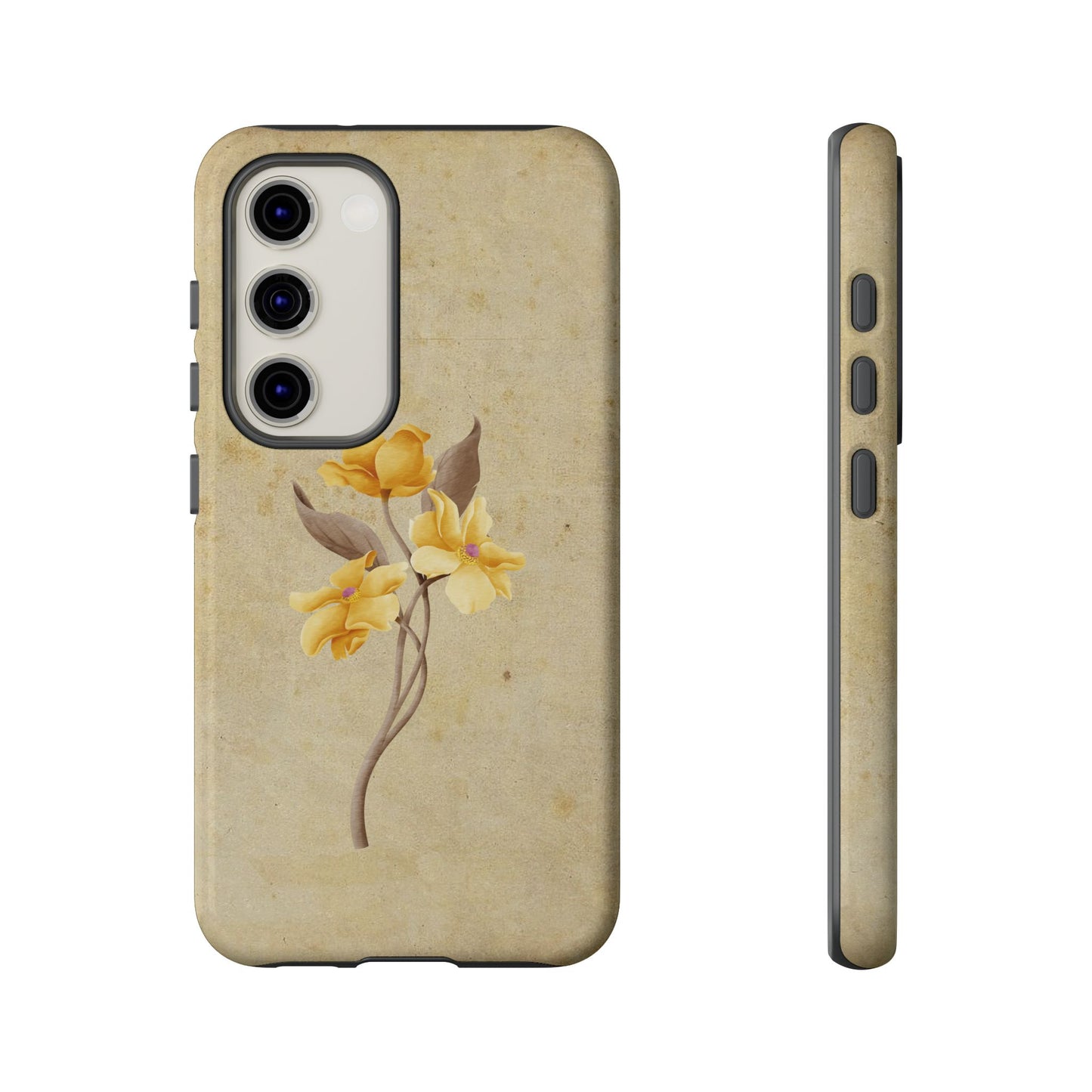 Minimal Vintage Floral Phone Case β Yellow Flower on Beige | iPhone, Samsung & Pixel