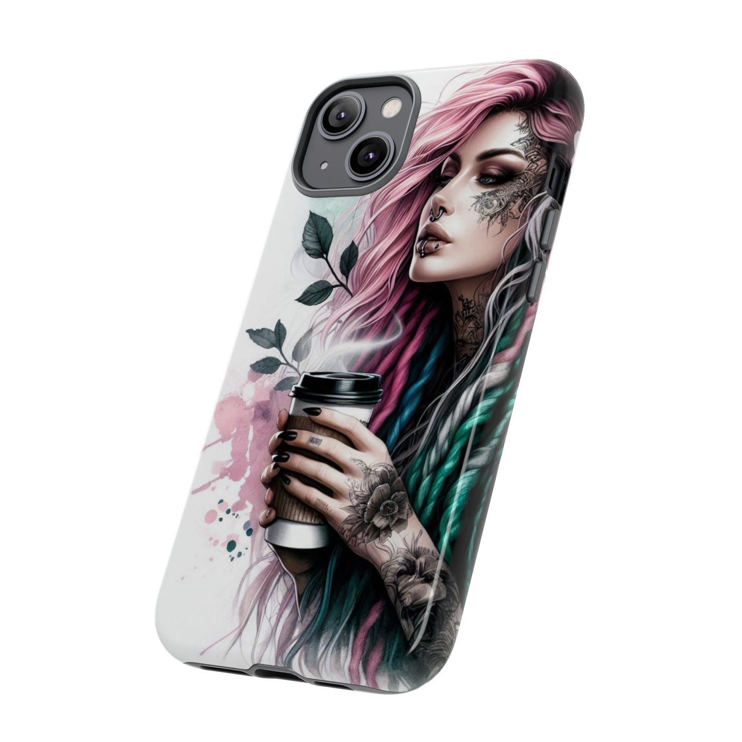 Boho Rebel – Vibrant Dreadlocks & Tattooed Coffee Lover Mobile Cover