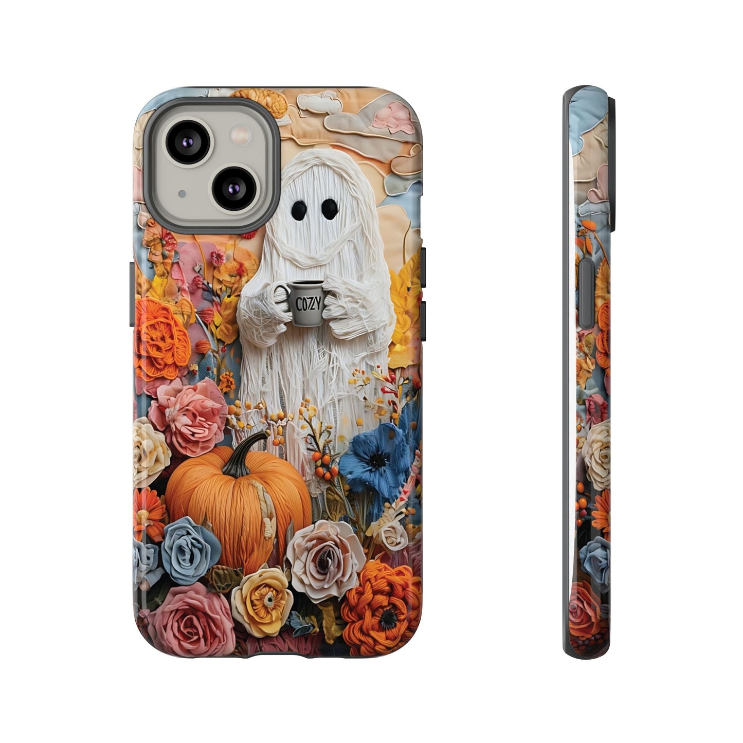 Colorful Whimsical Artwork of Ghost in Autumn Scene phone case design.