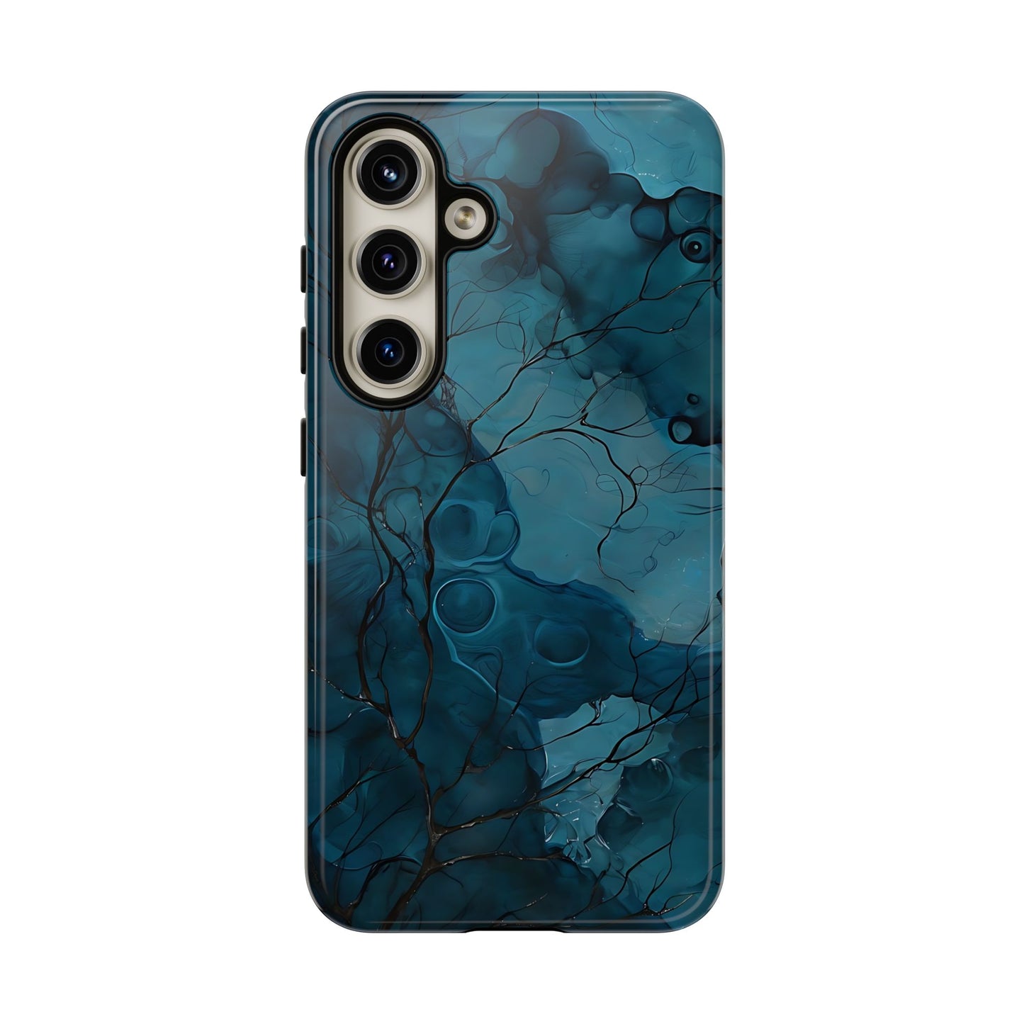 Surreal Abstract Digital Art With Deep Teal And Navy Hues phone case design