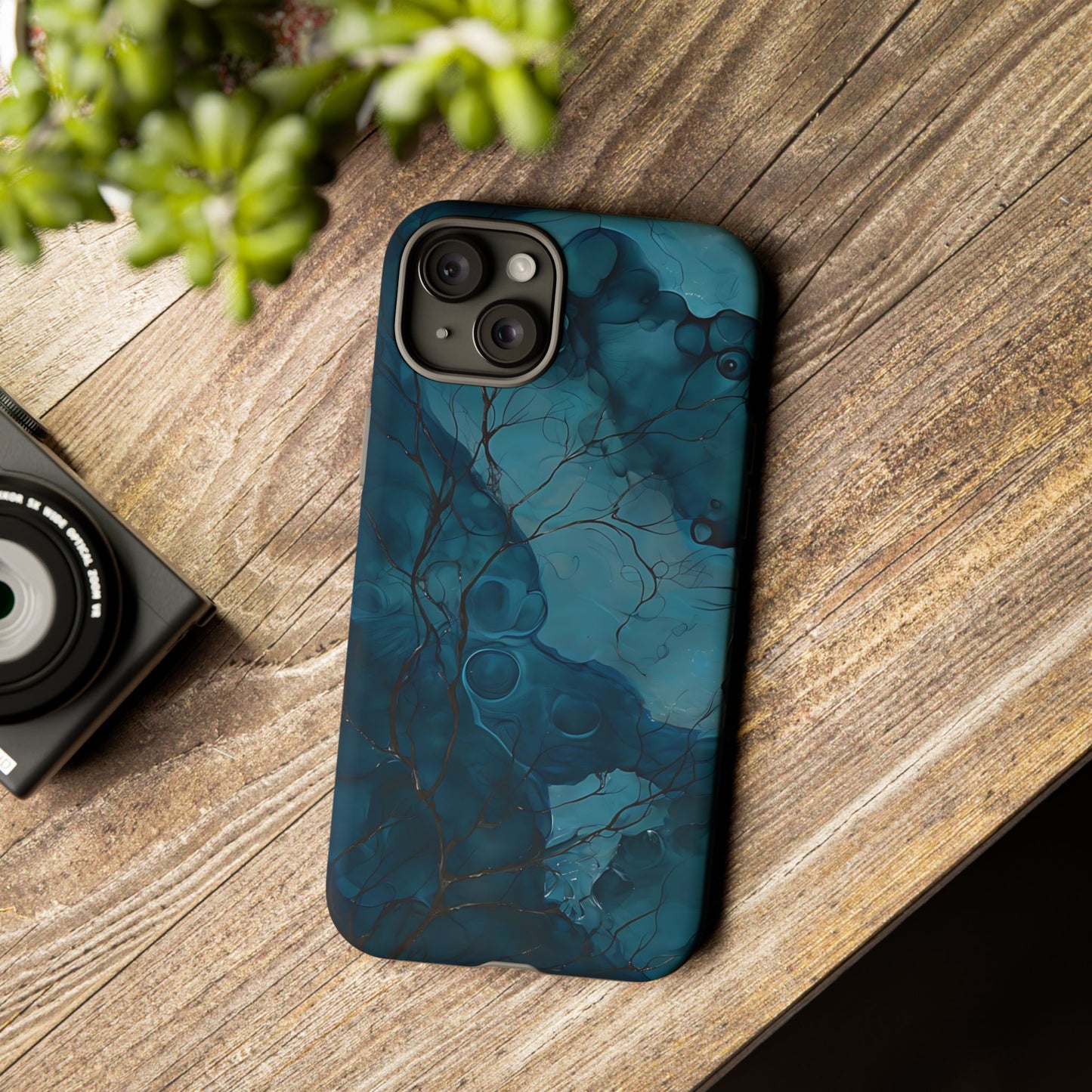 Surreal Abstract Digital Art With Deep Teal And Navy Hues phone case design