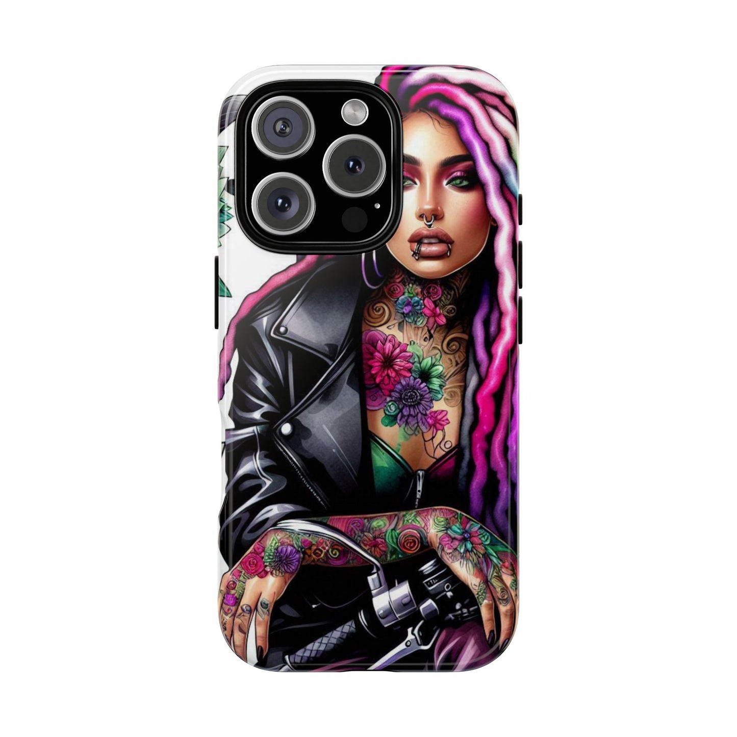Neon Rebel – Vibrant Biker Queen Mobile Cover