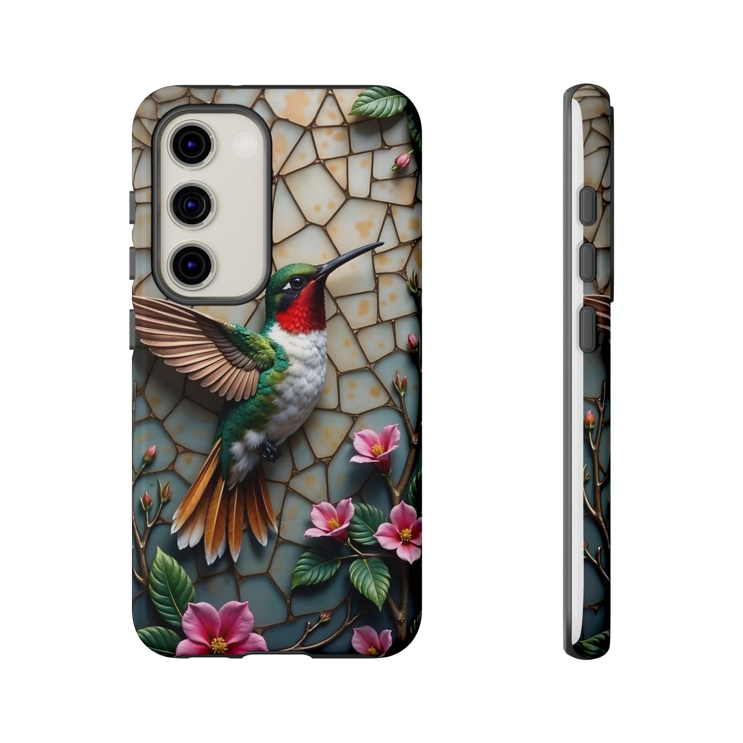 Vivid Hummingbird with Blossoming Branches | Artistic Mosaic Style