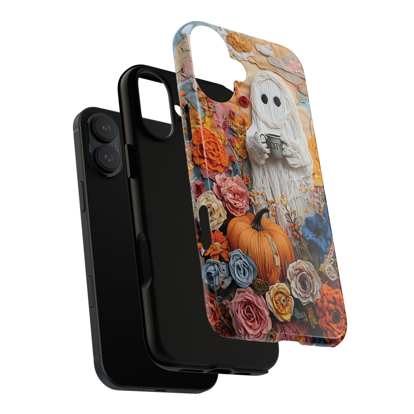 Colorful Whimsical Artwork of Ghost in Autumn Scene phone case design.