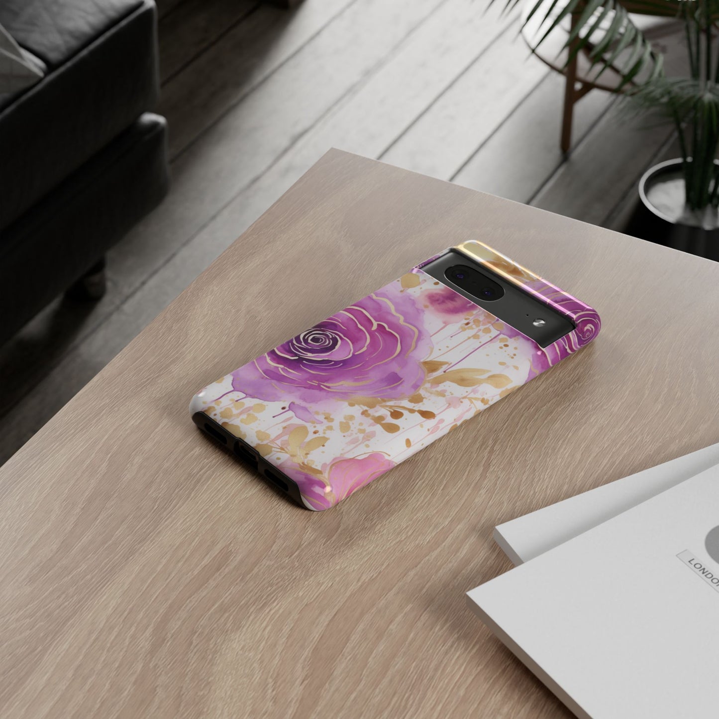 Elegant Purple-Gold Watercolor Rose Mobile Case