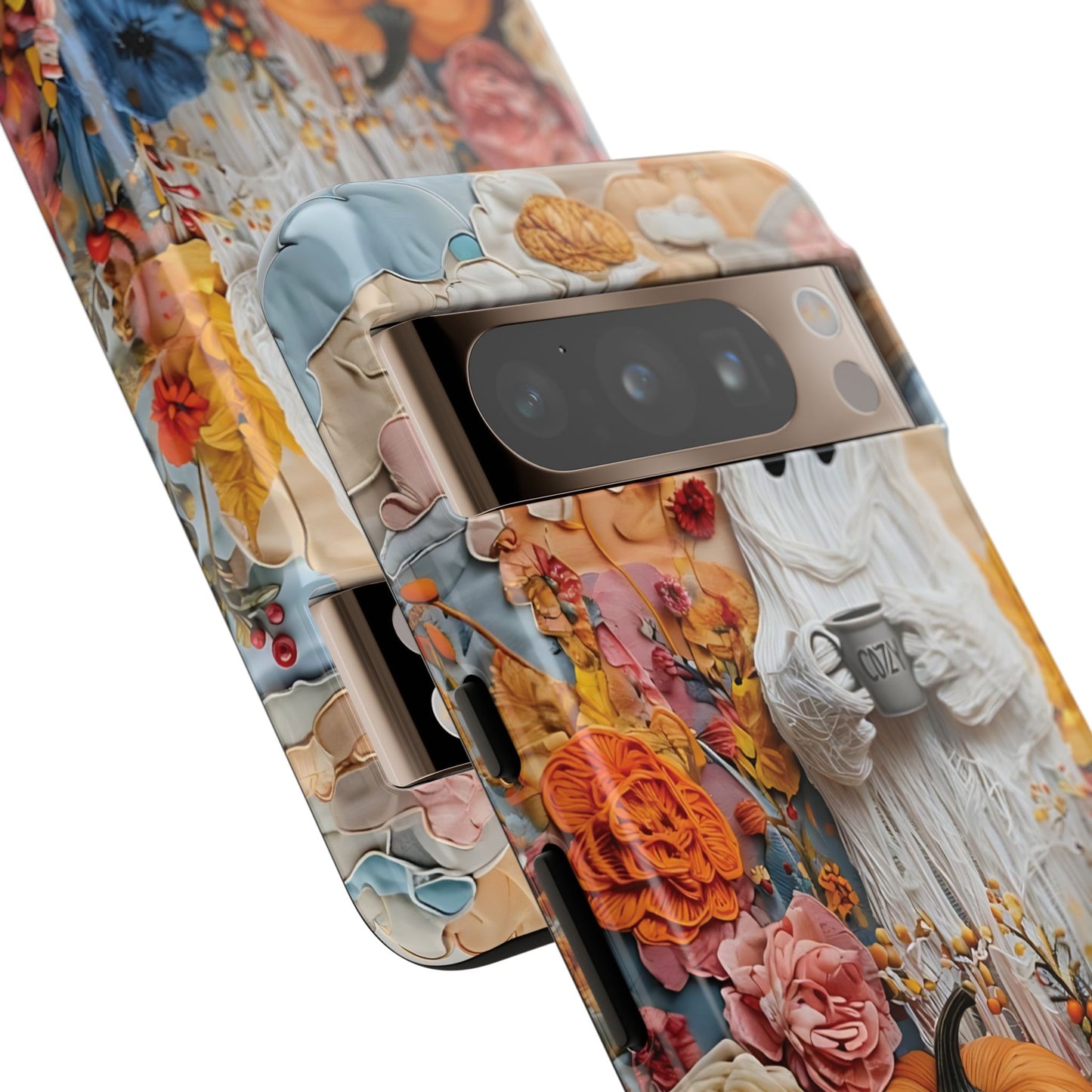 Colorful Whimsical Artwork of Ghost in Autumn Scene phone case design.