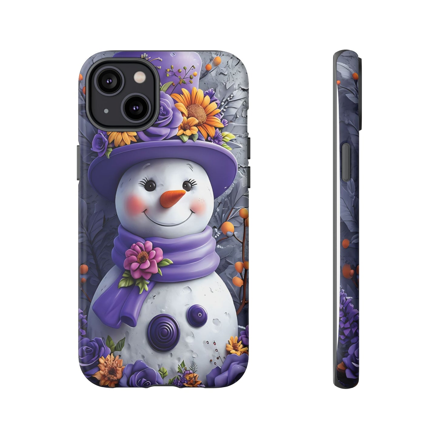 Cheerful Snowman With Colorful Floral Hat And Scarf phone case design