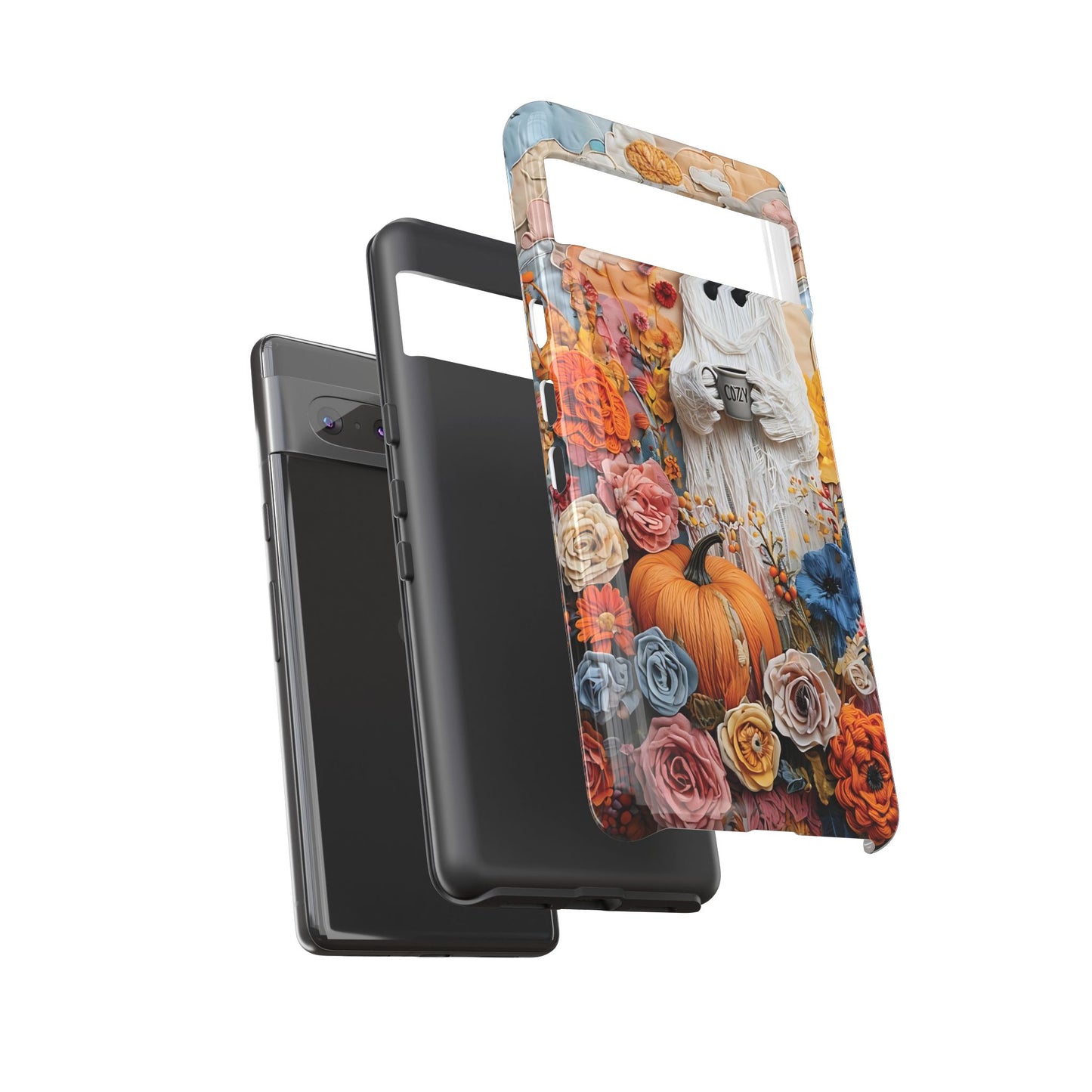 Colorful Whimsical Artwork of Ghost in Autumn Scene phone case design.