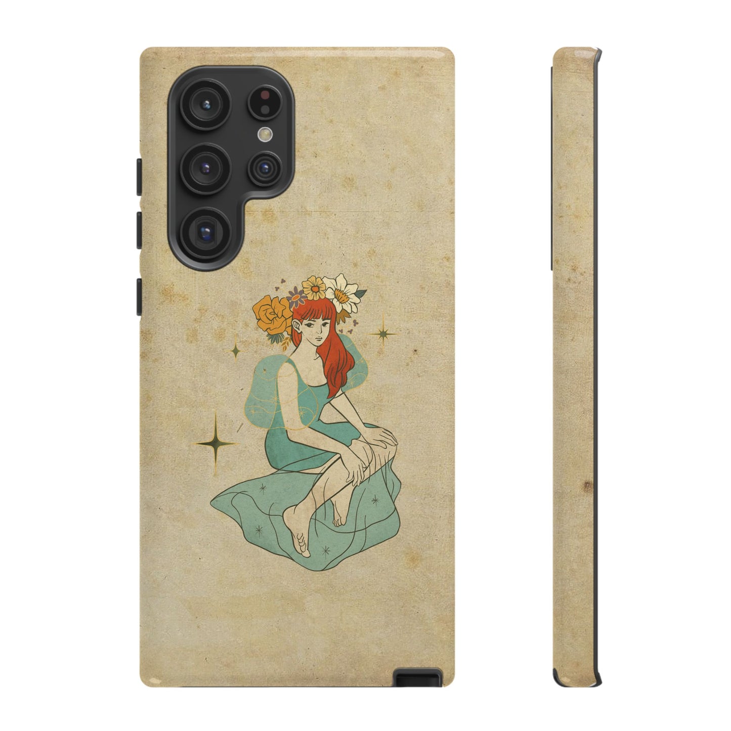 Vintage Aesthetic Phone Case – Cute Girl with Flower Crown | Minimal Beige Cover for iPhone, Samsung & Pixel