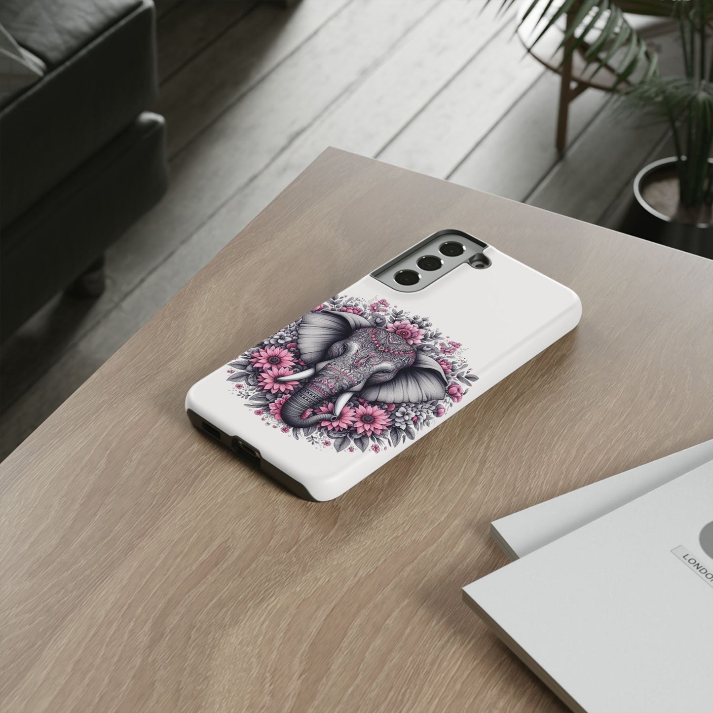 Intricate Floral Elephant Mobile Cover – Mandala-Inspired Boho Art