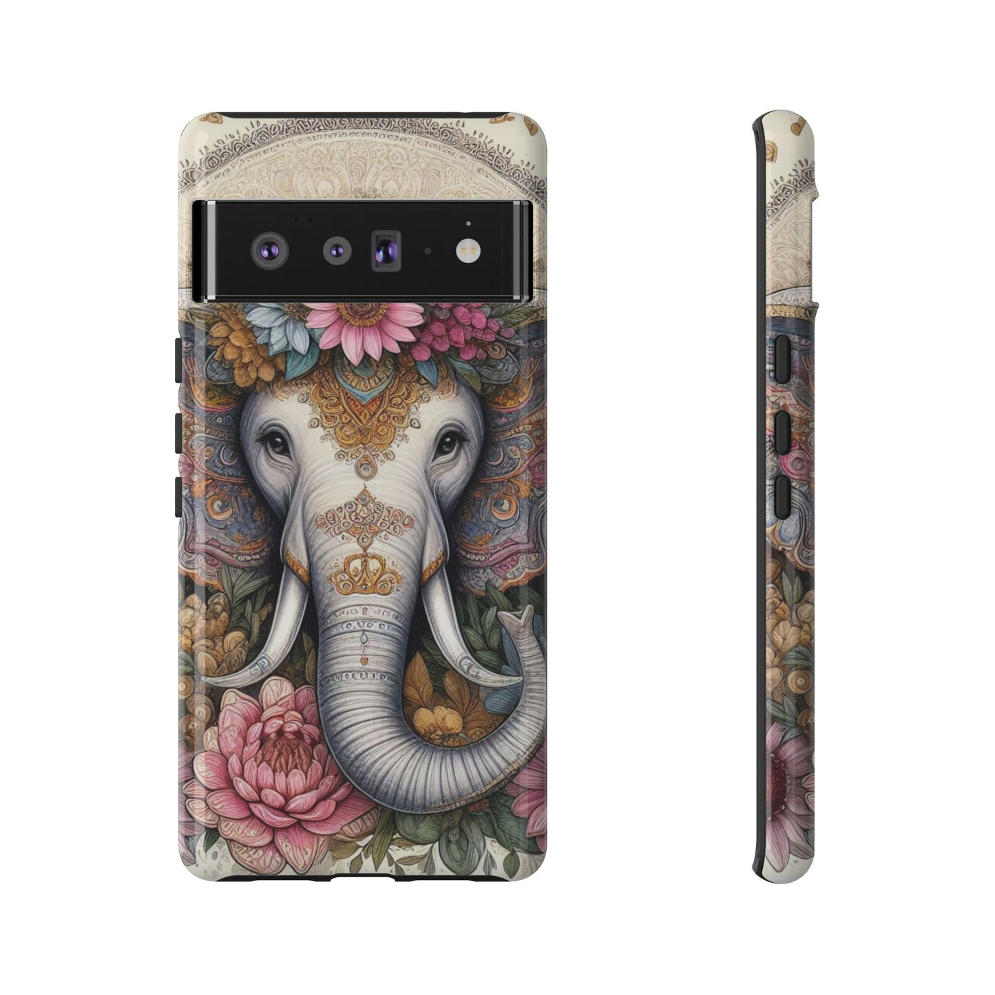 Elegant Floral Elephant Mobile Cover – Royal Mandala Art