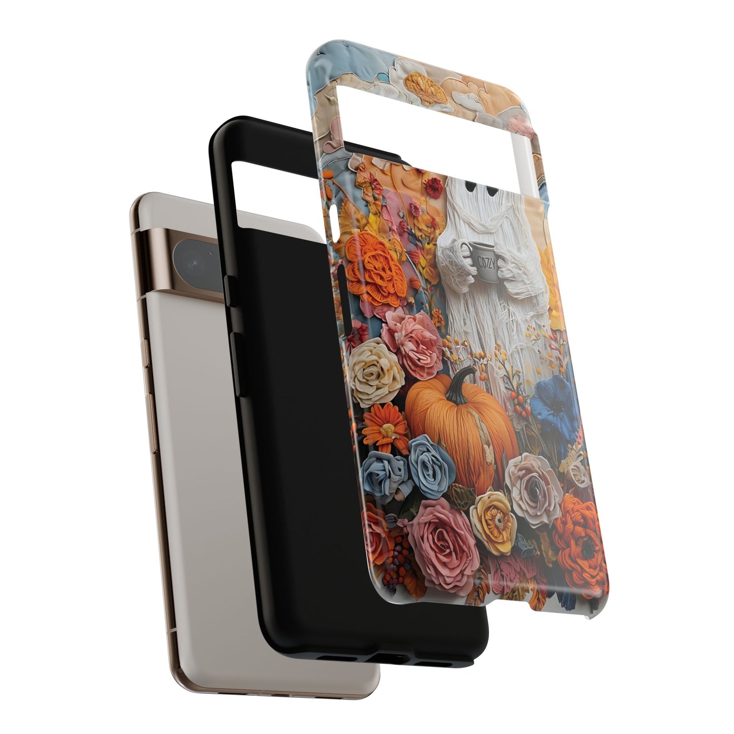 Colorful Whimsical Artwork of Ghost in Autumn Scene phone case design.