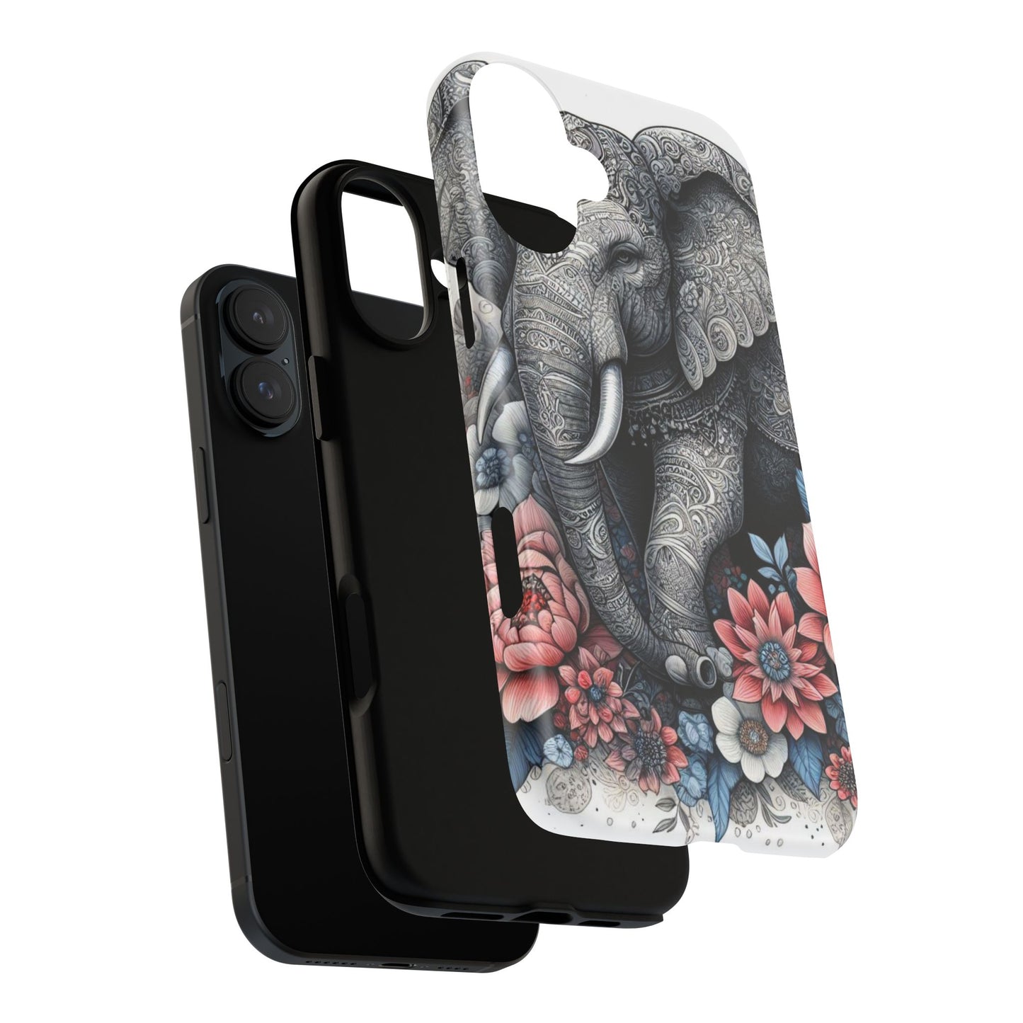 Mandala Elephant Mobile Cover – Elegant Black & White Floral Art