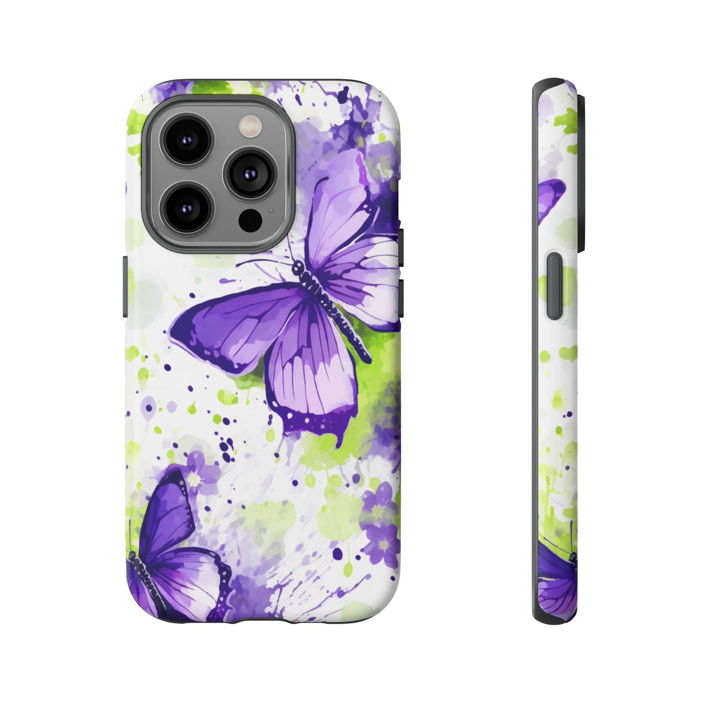 Vibrant Purple Butterfly Splash Mobile Cover – Artistic Green & Violet Aesthetic