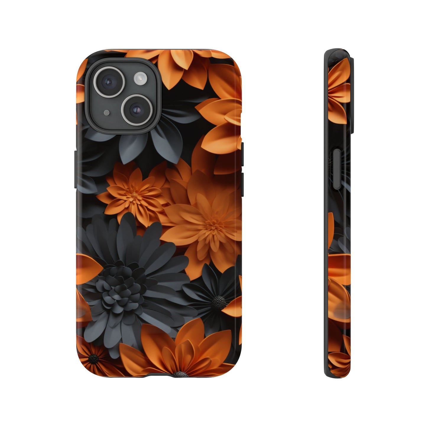 Orange & Black 3D Floral Mobile Case