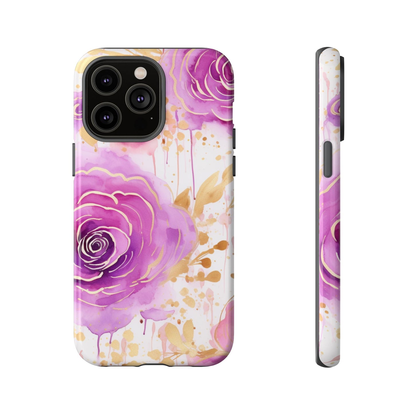 Elegant Purple-Gold Watercolor Rose Mobile Case