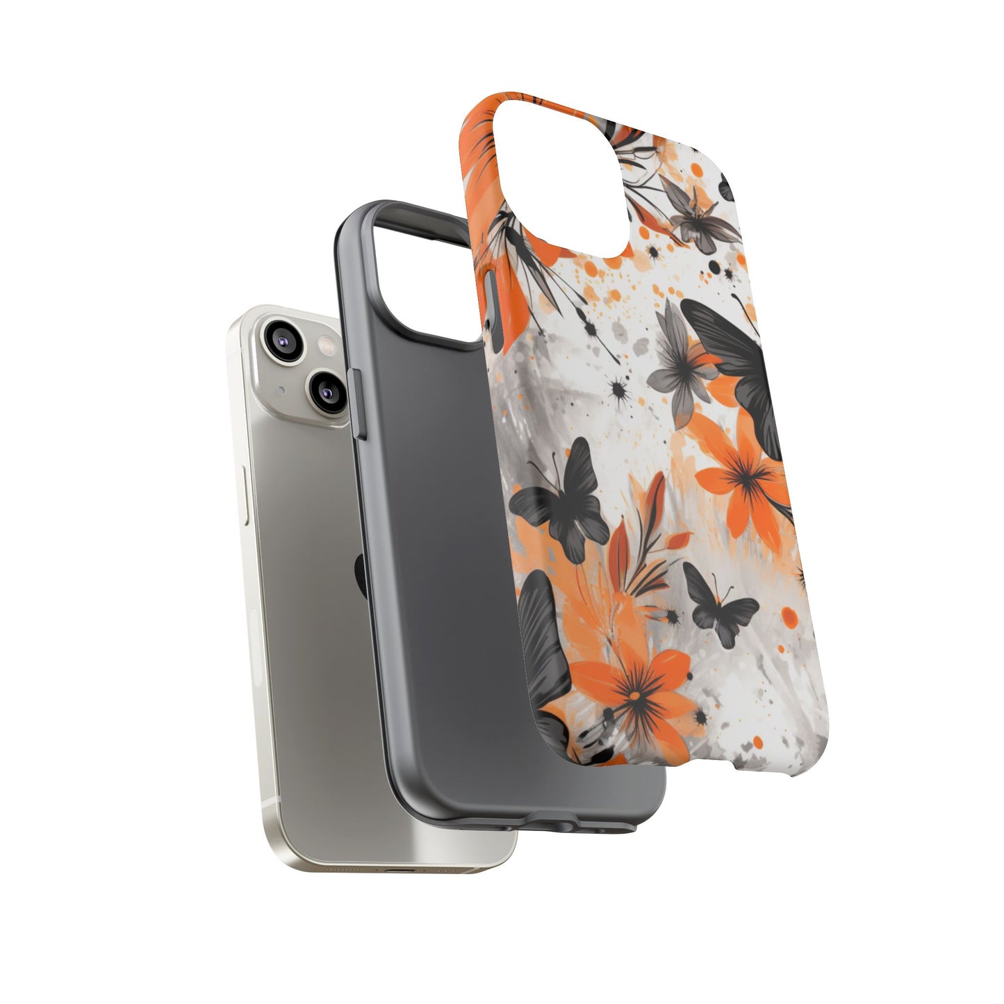 Bold Butterfly & Floral Splash Mobile Cover – Black & Orange Aesthetic