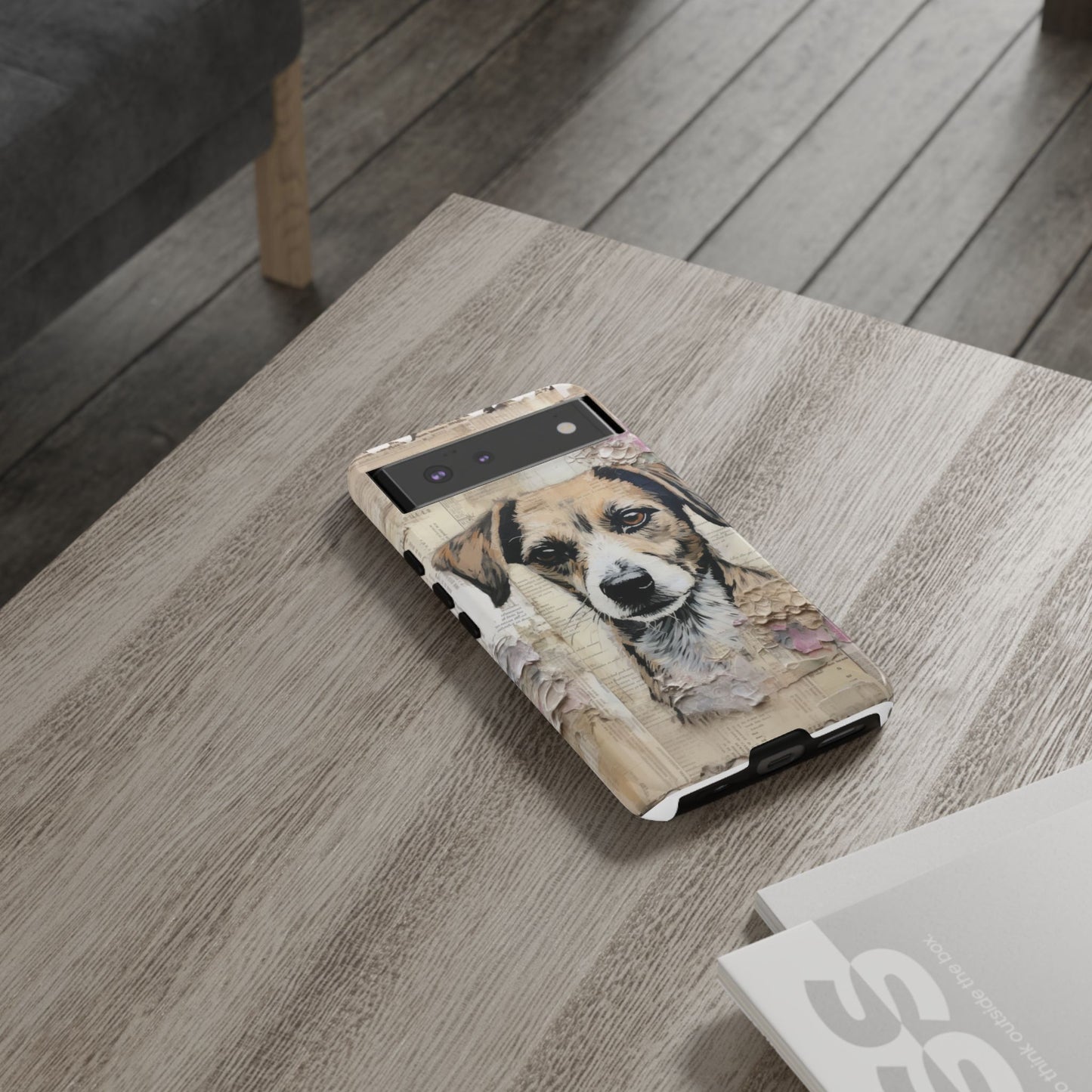 Vintage Collage Dog Portrait Mobile Cover – Artistic Mixed Media Design