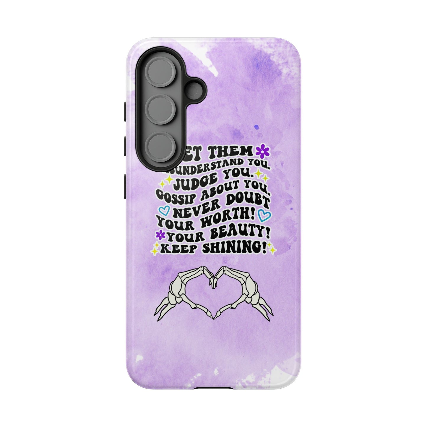 Skeleton Hand Heart Phone Case, Let Them Misunderstand You, Judge You, Gossip About You, Never Doubt Your Worth, Your Beauty Keep Shining Phone Case, Motivational Quote Cover for iPhone, Samsung & Google Pixel White Peach Checkered Pattern Phone Cover