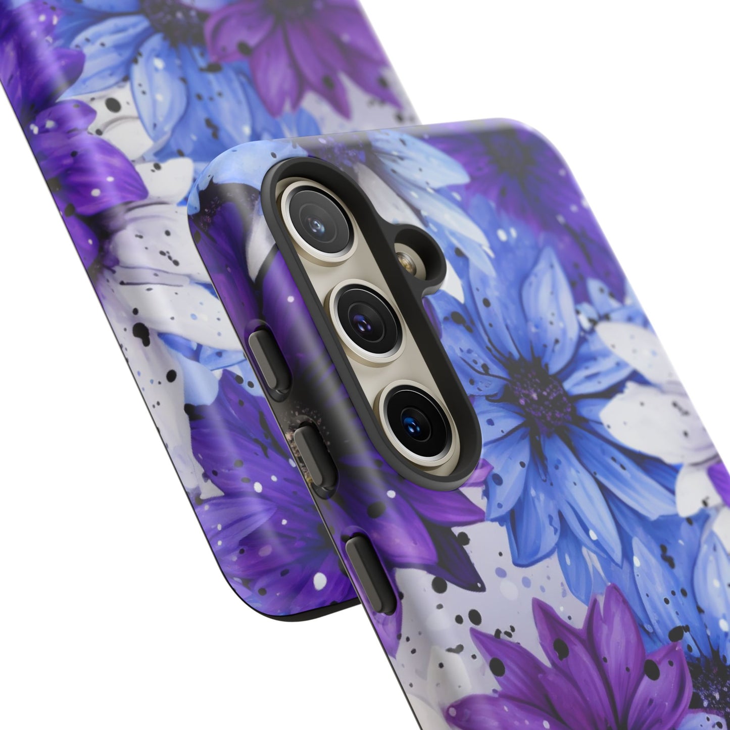 Blue & Purple Floral Splash Mobile Cover – Elegant Artistic Flowers
