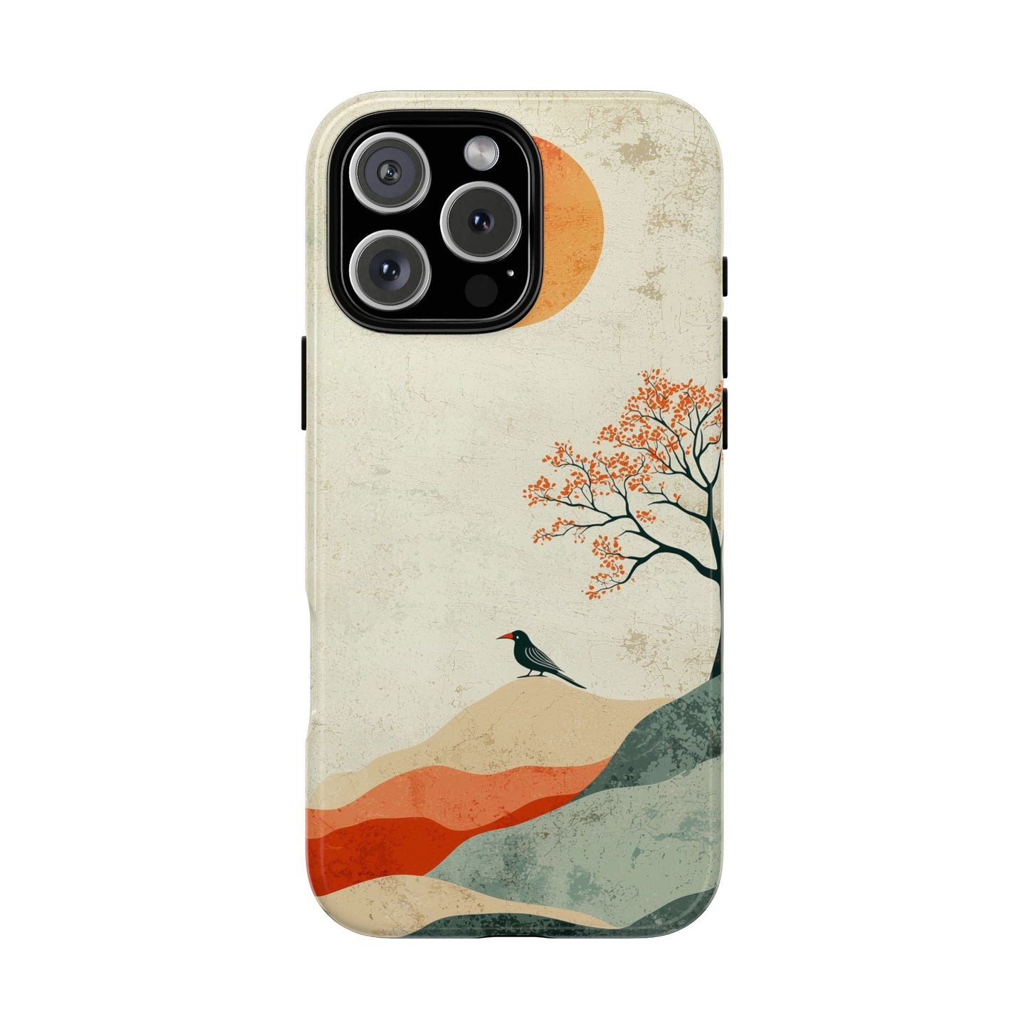 Crimson Solitude: A Minimalist Landscape Phone Case for iPhone, Samsung & Pixel