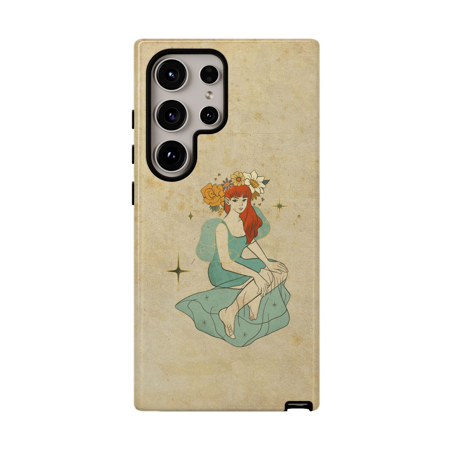 Vintage Aesthetic Phone Case – Cute Girl with Flower Crown | Minimal Beige Cover for iPhone, Samsung & Pixel