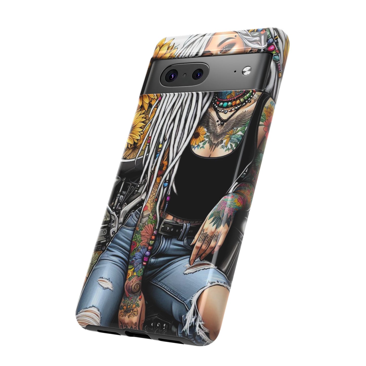 Sunflower Biker Queen – Bohemian Tattooed Rebel Mobile Cover