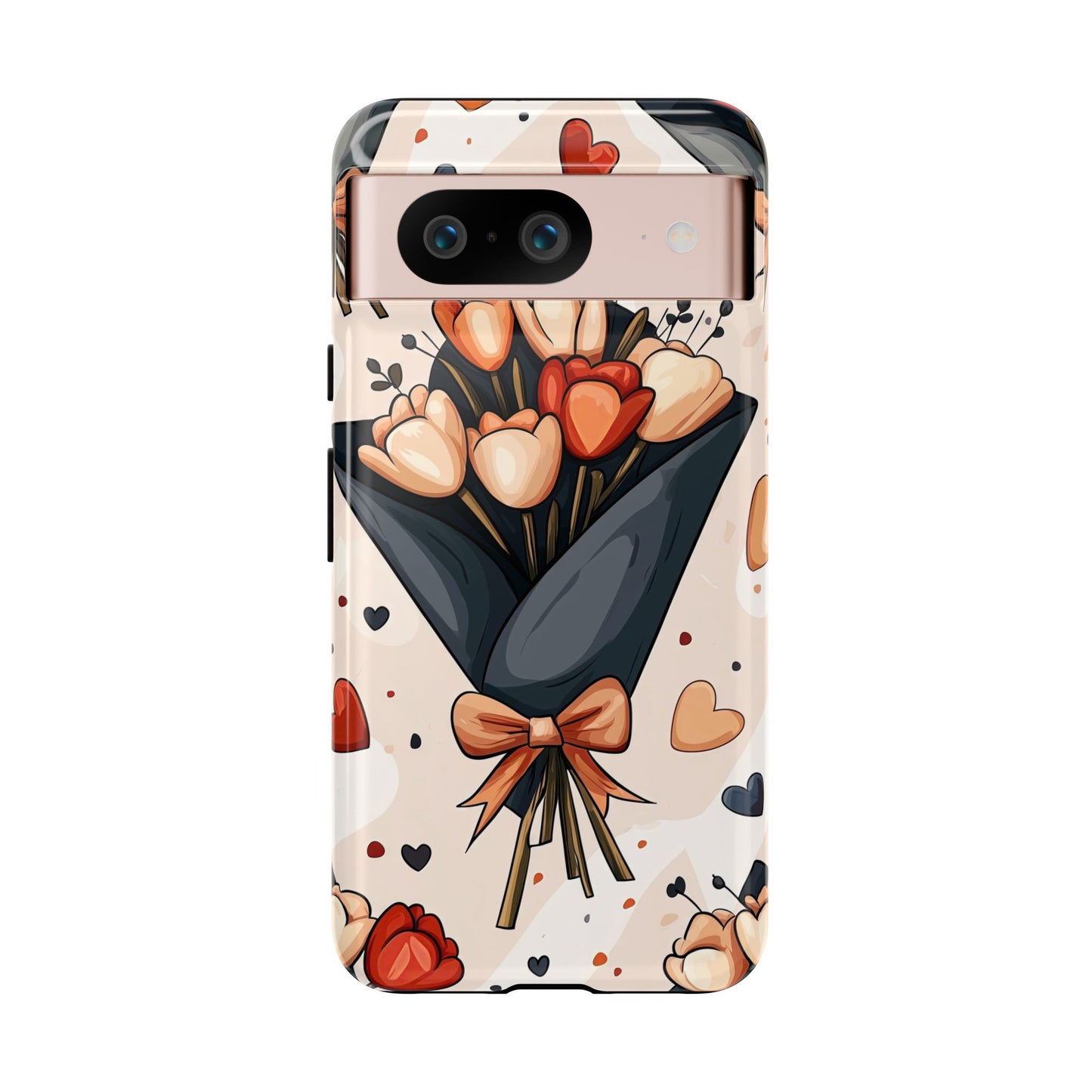 Romantic Bouquet Floral Phone Case for iPhone, Samsung & Pixel | Cute Heart & Flowers Design | Soft Matte Finish