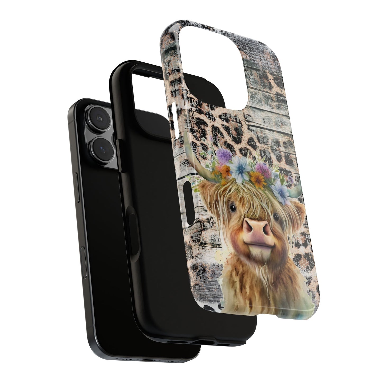 Leopard Print Heifer Phone Case - iPhone, Samsung & Google Pixel Cover - Artistic Cow Phone Case, Animal Lover Gift