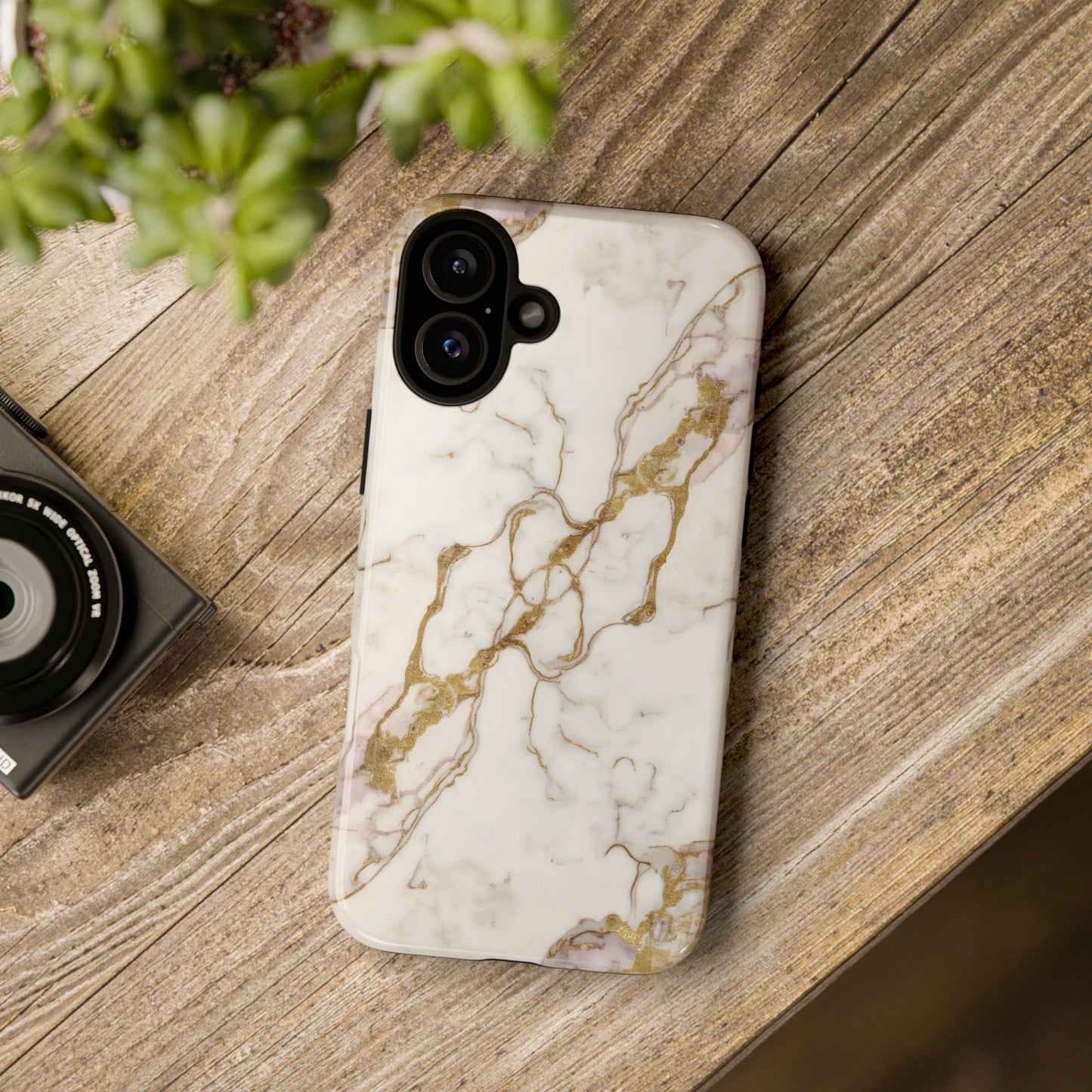 Elegant White and Gold Marble Case Design