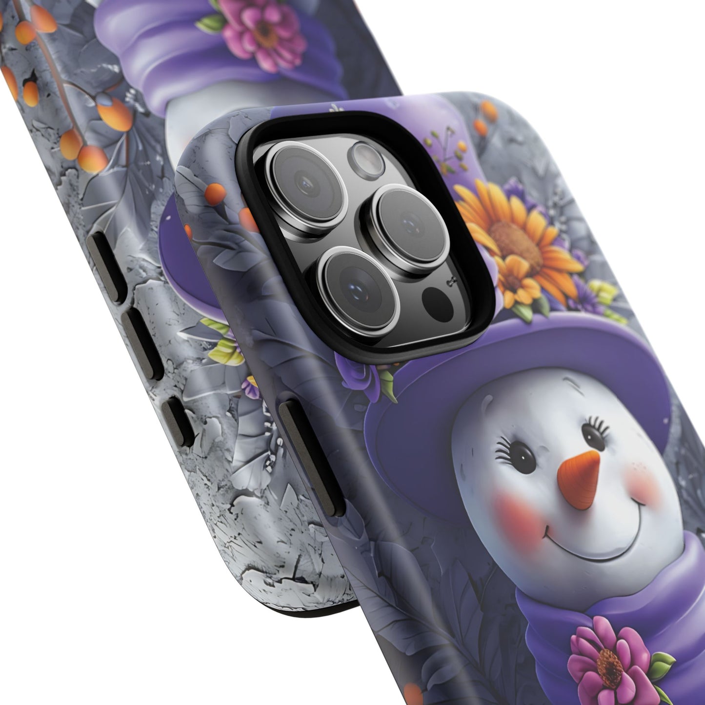 Cheerful Snowman With Colorful Floral Hat And Scarf phone case design