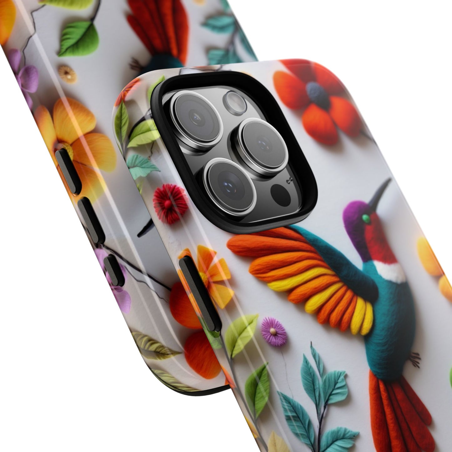 Embroidered Hummingbird with Floral Design | Nature's Elegant Stitch | iPhone 16 Pro