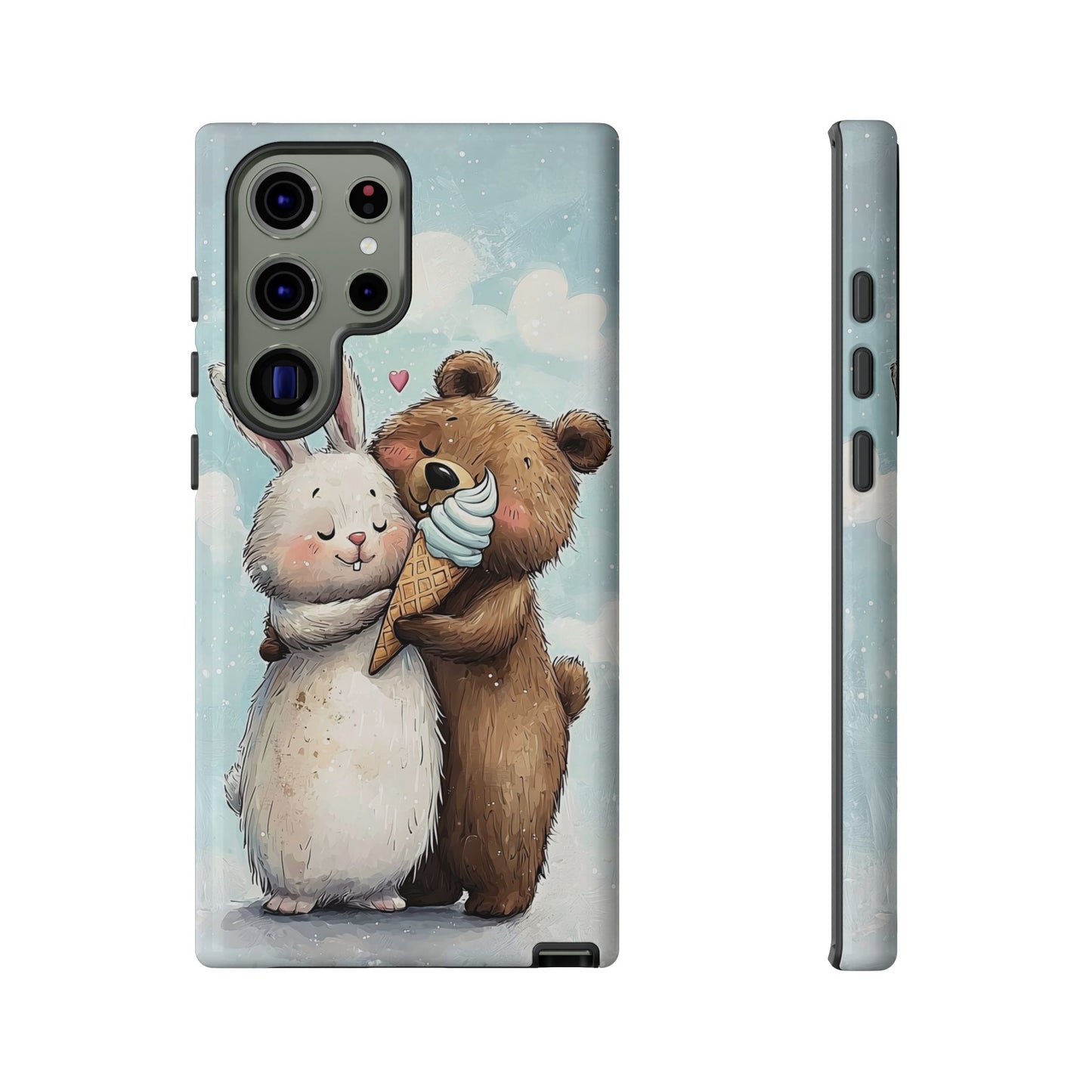Cozy Bunny & Bear Ice Cream Love - Cute Anime Phone Case for iPhone, Samsung, Google Pixel