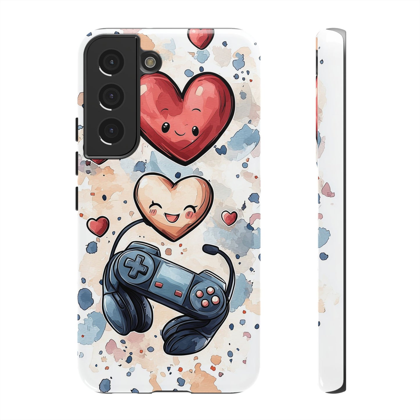 Gaming Love: Kawaii Hearts Anime Phone Case for iPhone, Samsung, Google Pixel