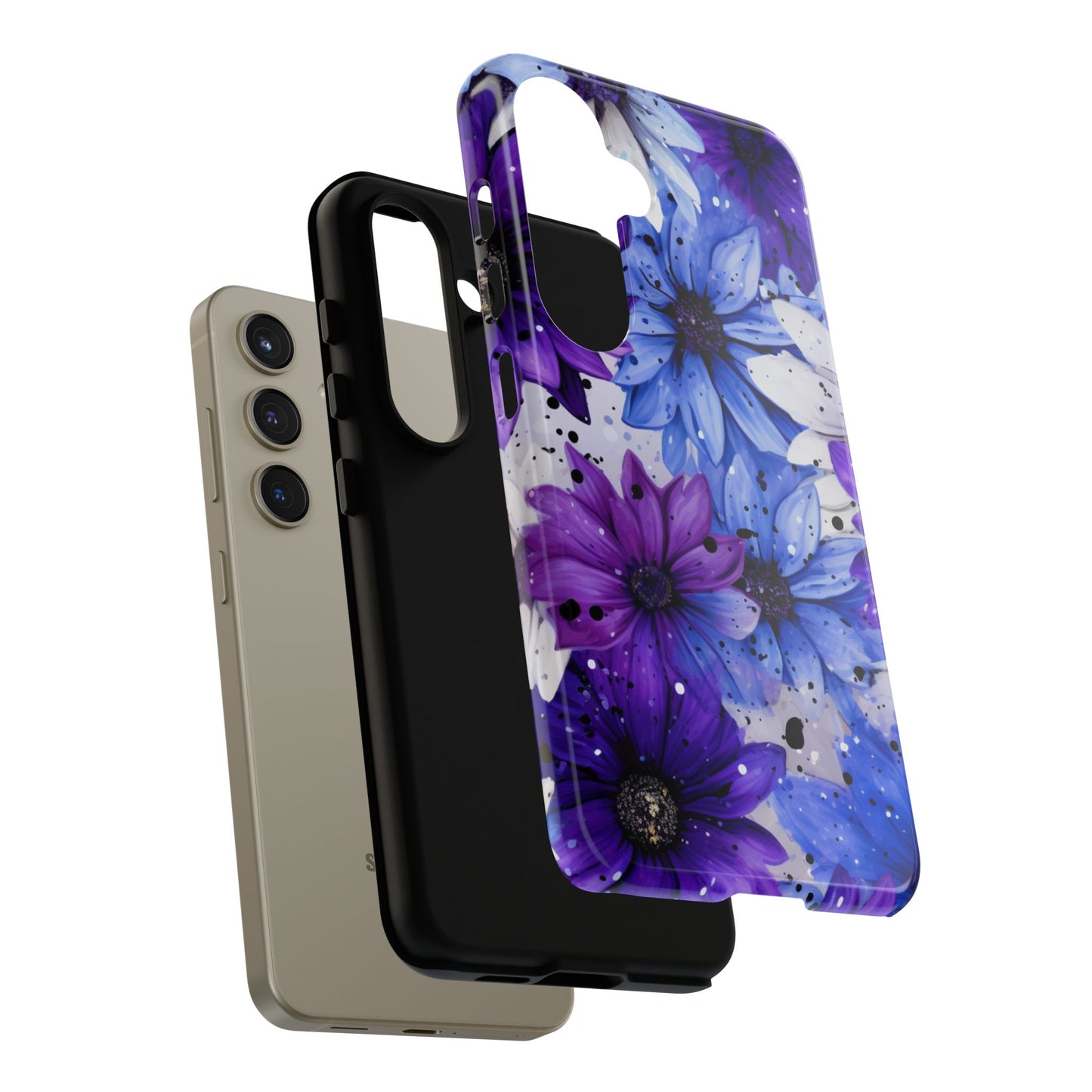 Blue & Purple Floral Splash Mobile Cover – Elegant Artistic Flowers