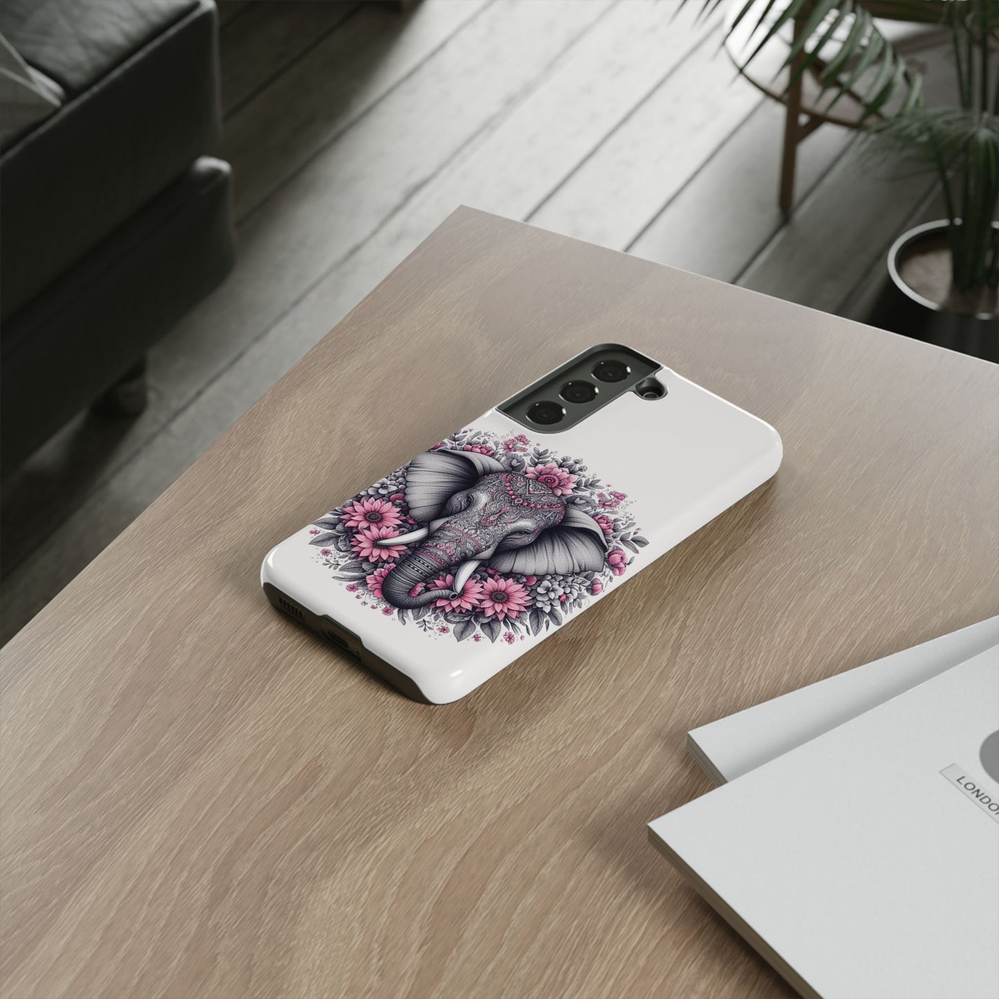 Intricate Floral Elephant Mobile Cover – Mandala-Inspired Boho Art
