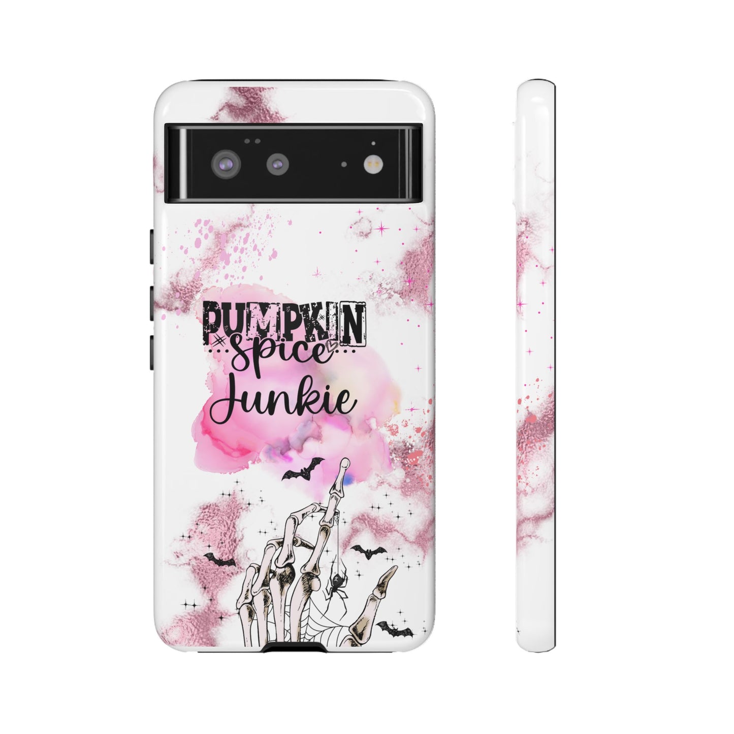 Pumpkin Spice Junkie Phone Case - Fall Aesthetic Cover for iPhone, Samsung & Google Pixel, Skeleton Hand Phone Case, Watercolor Phone Cover, Girly Phone Case