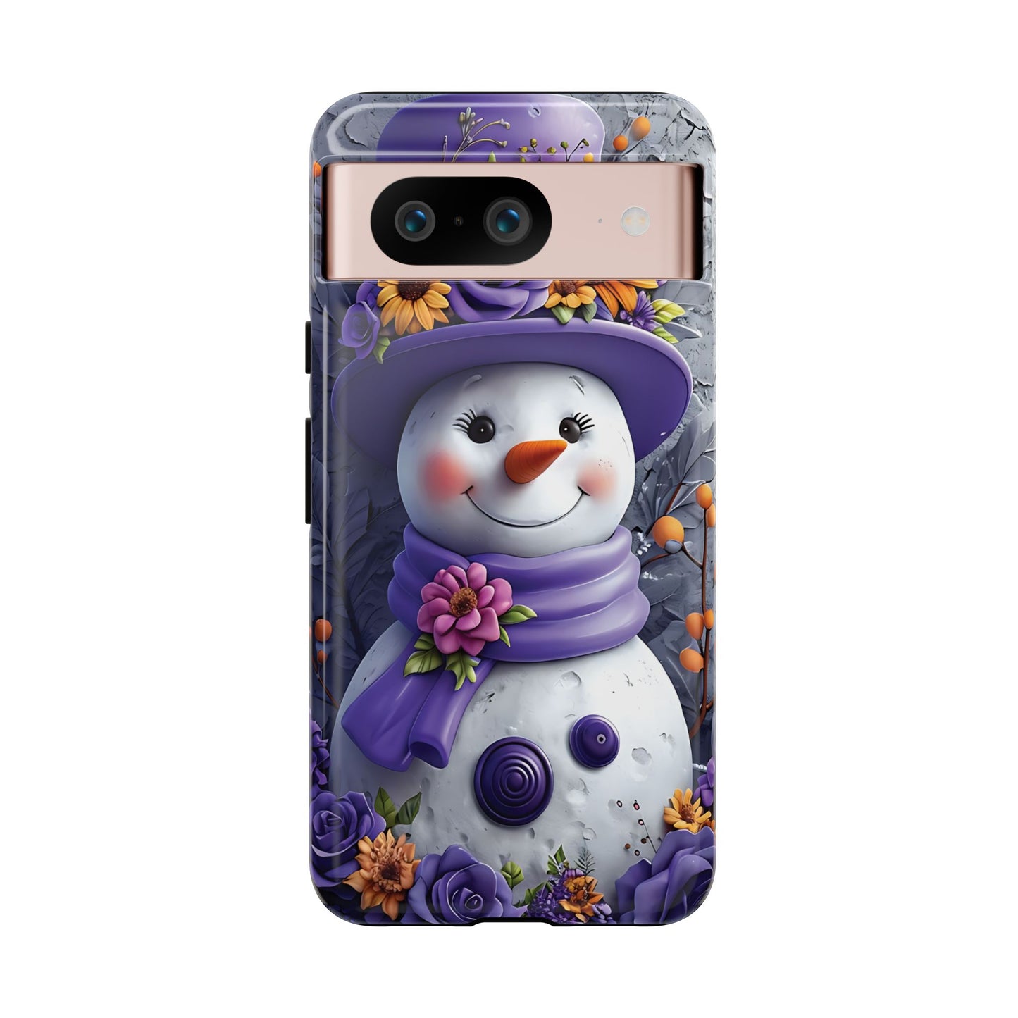 Cheerful Snowman With Colorful Floral Hat And Scarf phone case design