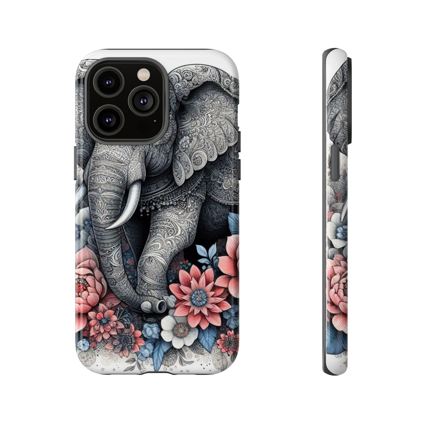 Mandala Elephant Mobile Cover – Elegant Black & White Floral Art