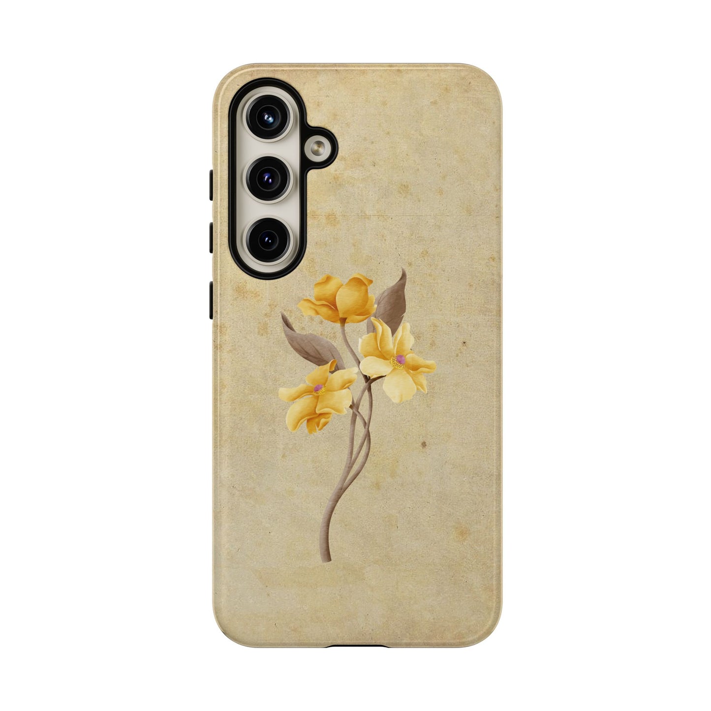 Minimal Vintage Floral Phone Case β Yellow Flower on Beige | iPhone, Samsung & Pixel