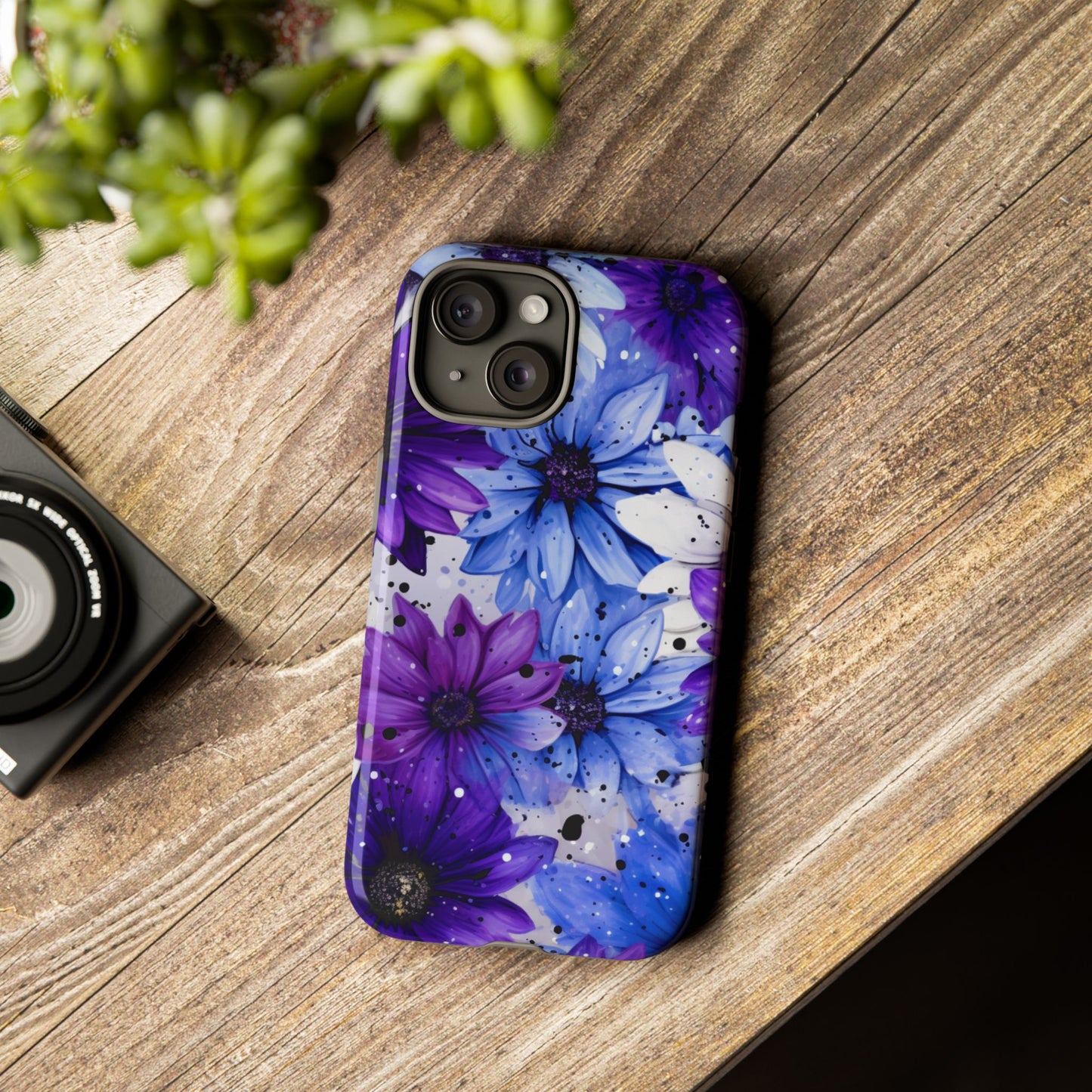 Blue & Purple Floral Splash Mobile Cover – Elegant Artistic Flowers