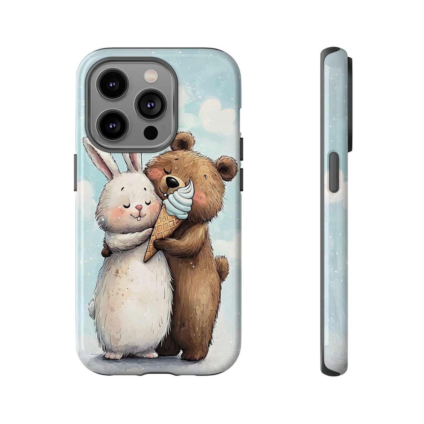Cozy Bunny & Bear Ice Cream Love - Cute Anime Phone Case for iPhone, Samsung, Google Pixel
