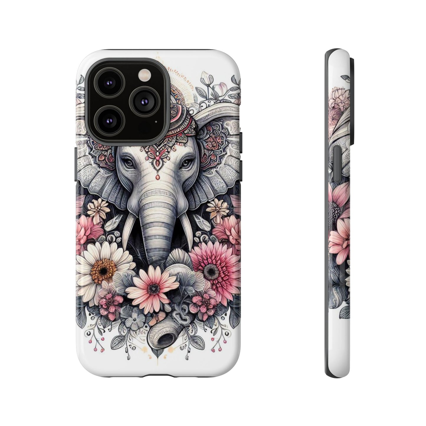 Royal Elephant Mandala Phone Case – Intricate Bohemian Floral Design